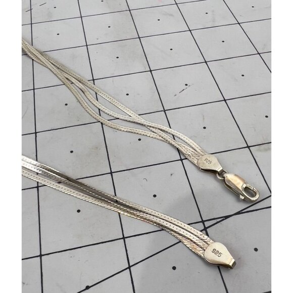 Sterling Silver Multi Strand Herringbone .925 Vintage Necklace Chain 30" - Picture 5 of 8